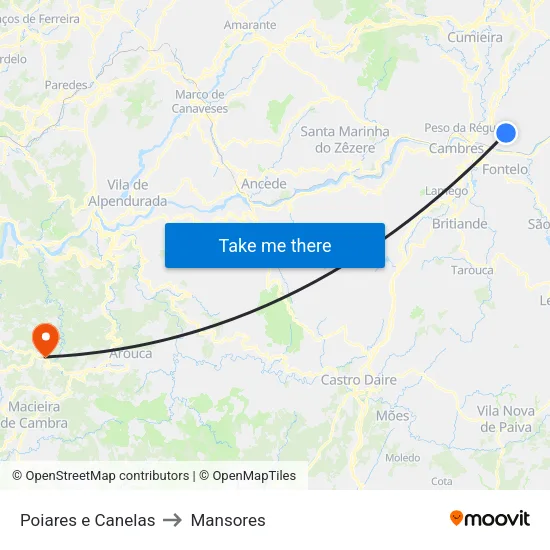 Poiares e Canelas to Mansores map