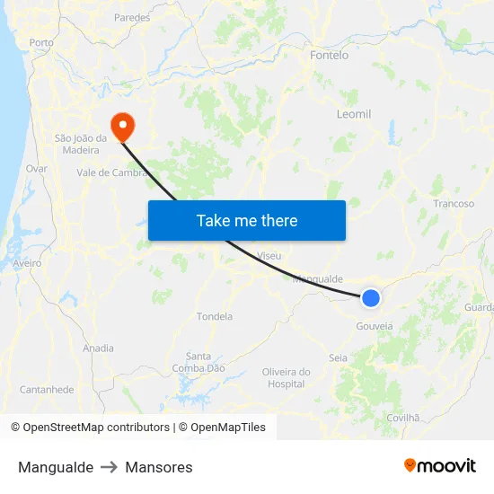 Mangualde to Mansores map