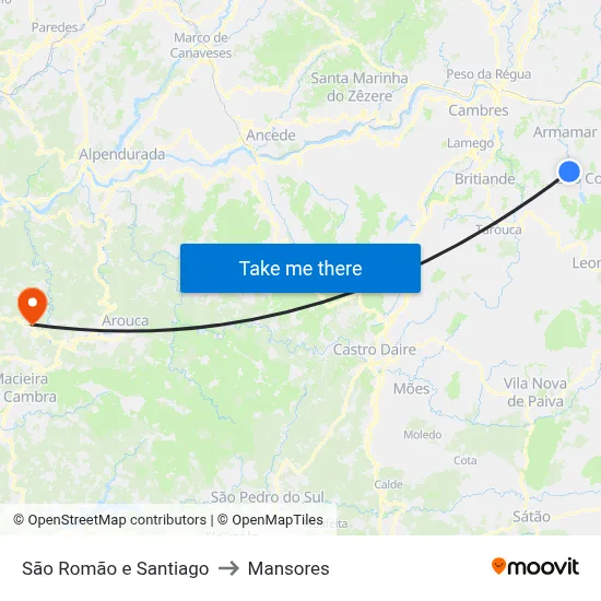 São Romão e Santiago to Mansores map