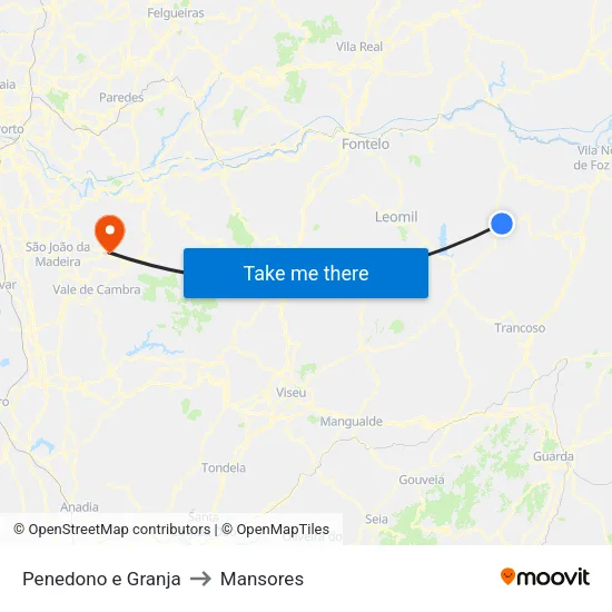 Penedono e Granja to Mansores map
