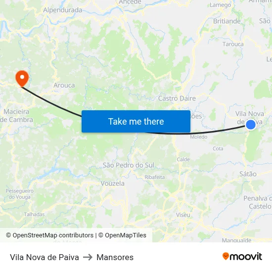 Vila Nova de Paiva to Mansores map