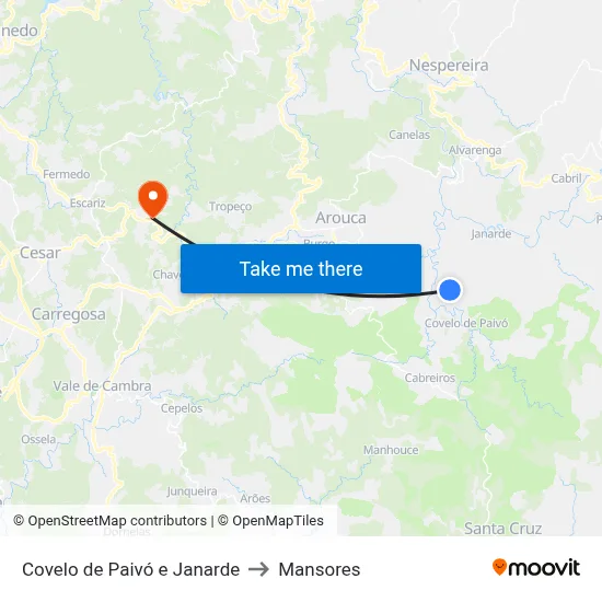 Covelo de Paivó e Janarde to Mansores map