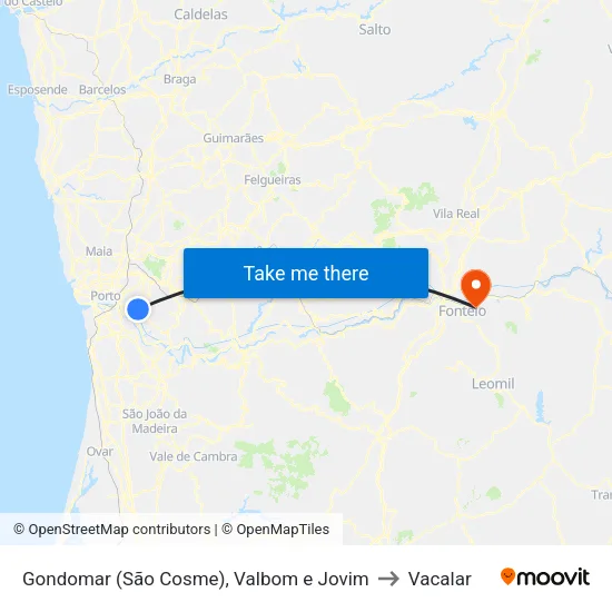 Gondomar (São Cosme), Valbom e Jovim to Vacalar map