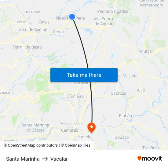 Santa Marinha to Vacalar map
