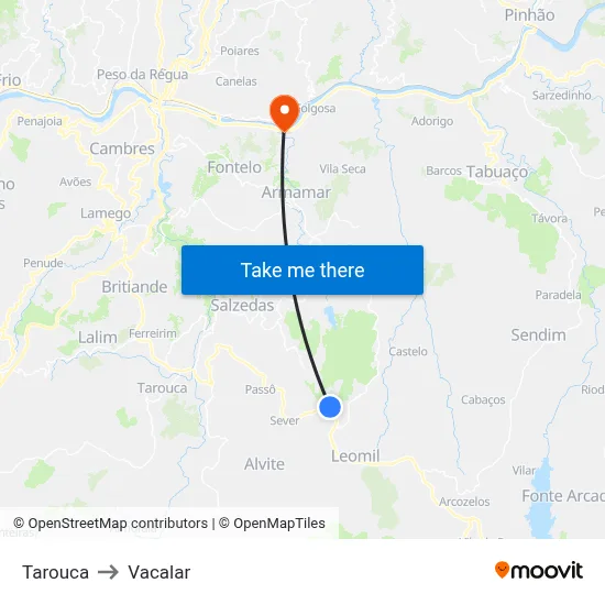 Tarouca to Vacalar map