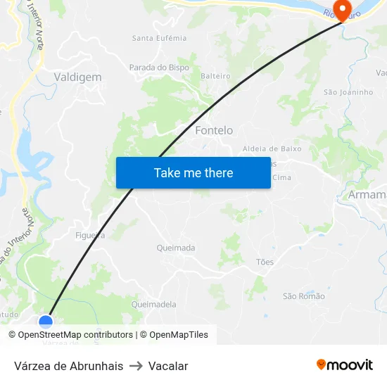 Várzea de Abrunhais to Vacalar map