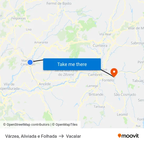 Várzea, Aliviada e Folhada to Vacalar map