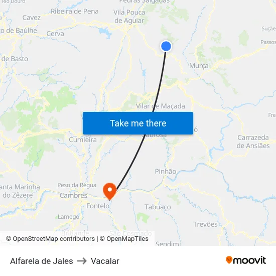 Alfarela de Jales to Vacalar map
