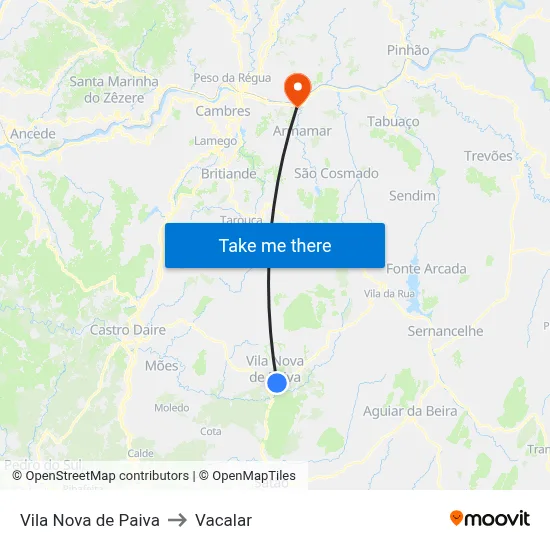 Vila Nova de Paiva to Vacalar map