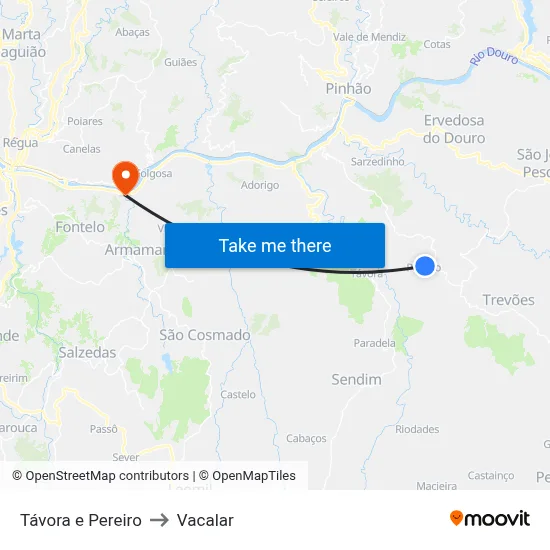 Távora e Pereiro to Vacalar map