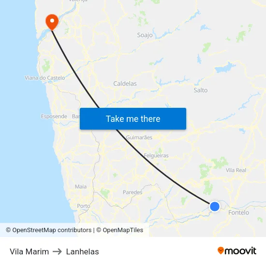Vila Marim to Lanhelas map