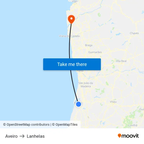 Aveiro to Lanhelas map