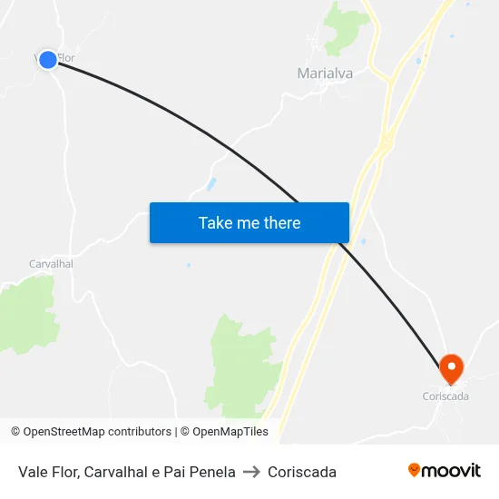 Vale Flor, Carvalhal e Pai Penela to Coriscada map