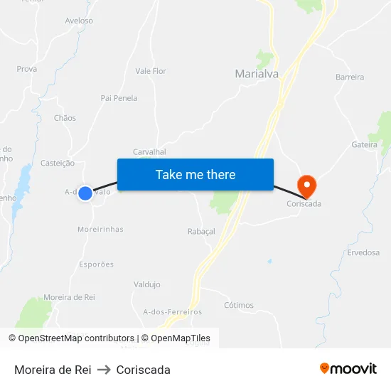 Moreira de Rei to Coriscada map