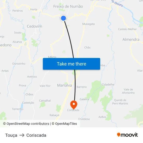 Touça to Coriscada map
