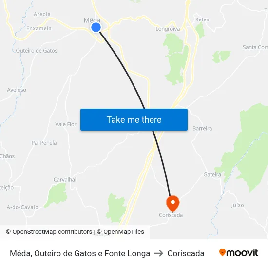 Mêda, Outeiro de Gatos e Fonte Longa to Coriscada map