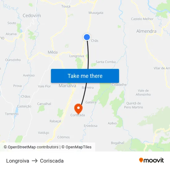 Longroiva to Coriscada map