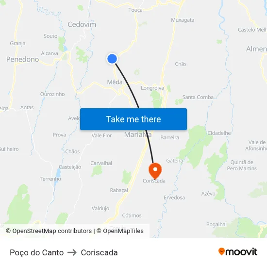 Poço do Canto to Coriscada map