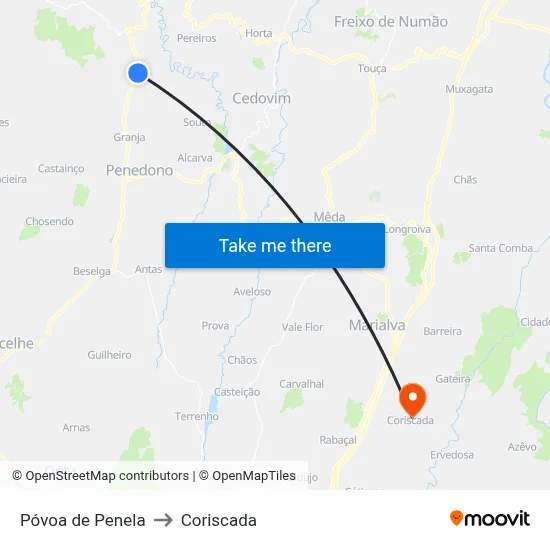 Póvoa de Penela to Coriscada map