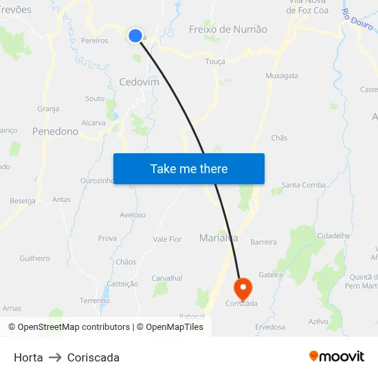 Horta to Coriscada map