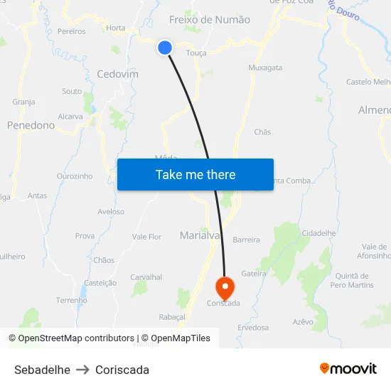 Sebadelhe to Coriscada map