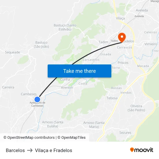 Barcelos to Vilaça e Fradelos map