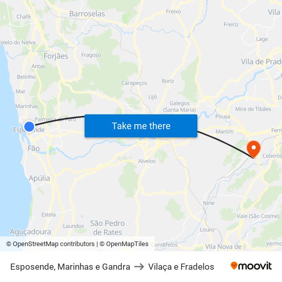 Esposende, Marinhas e Gandra to Vilaça e Fradelos map