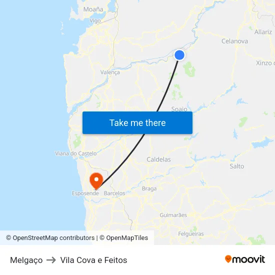 Melgaço to Vila Cova e Feitos map