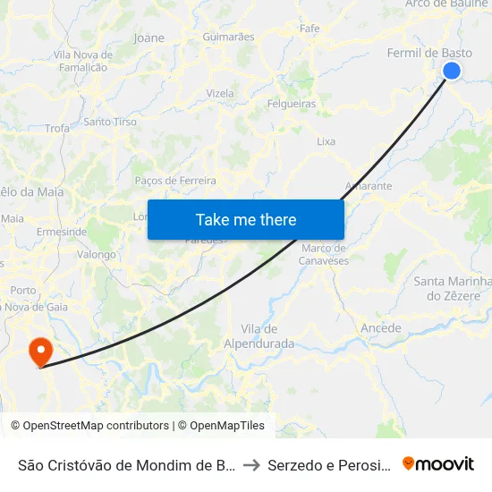 São Cristóvão de Mondim de Basto to Serzedo e Perosinho map