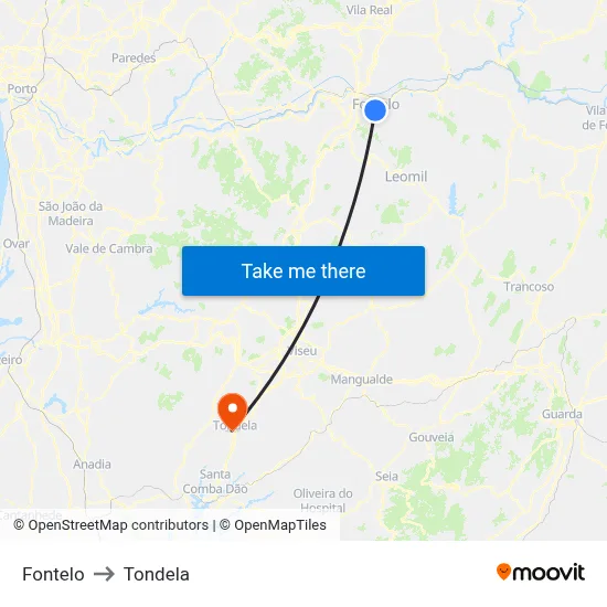 Fontelo to Tondela map