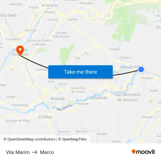 Vila Marim to Marco map