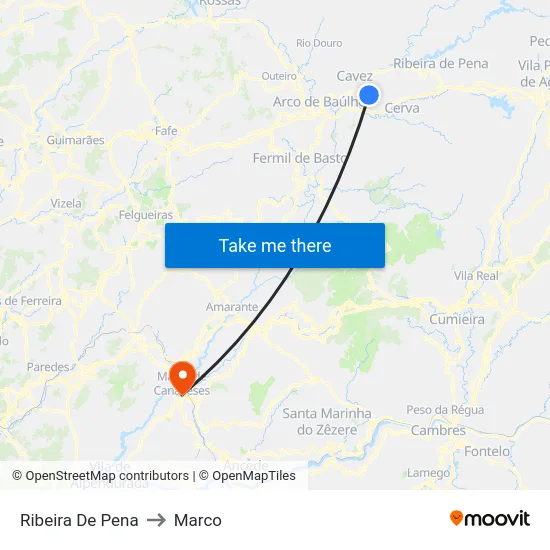 Ribeira De Pena to Marco map