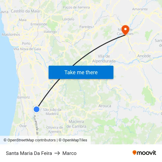 Santa Maria Da Feira to Marco map