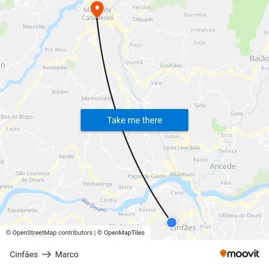 Cinfães to Marco map