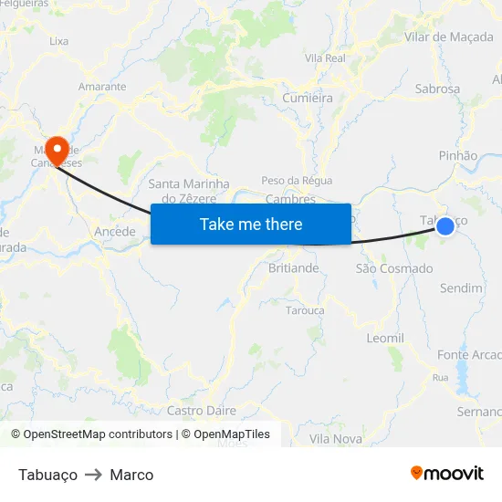 Tabuaço to Marco map