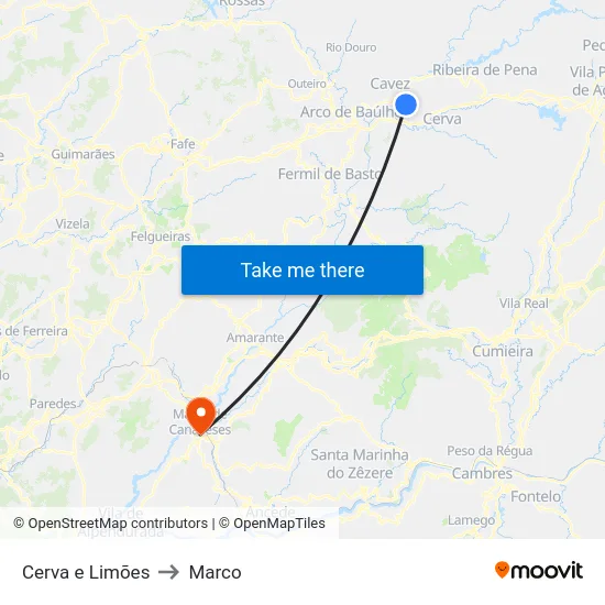 Cerva e Limões to Marco map