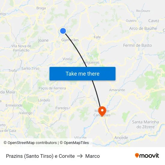 Prazins (Santo Tirso) e Corvite to Marco map
