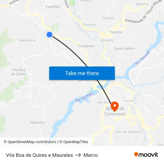 Vila Boa de Quires e Maureles to Marco map