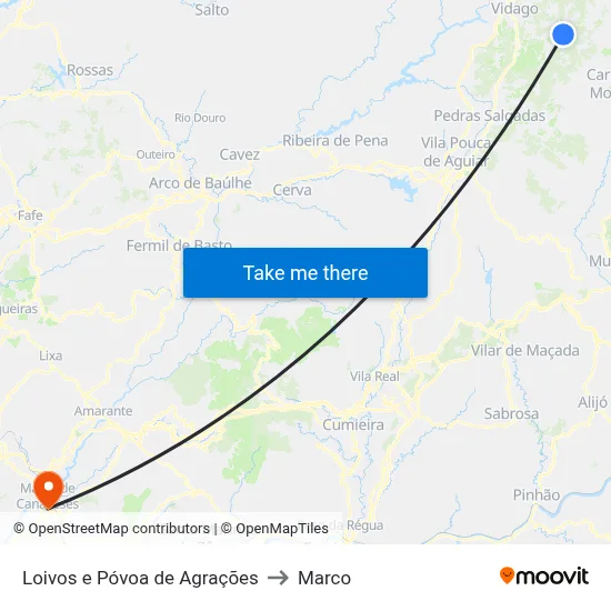 Loivos e Póvoa de Agrações to Marco map