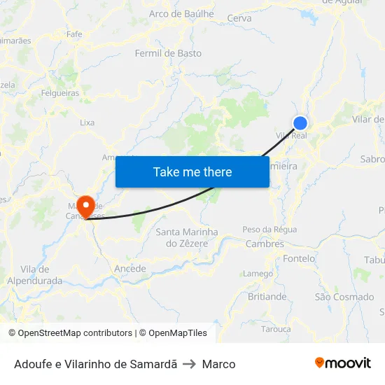 Adoufe e Vilarinho de Samardã to Marco map