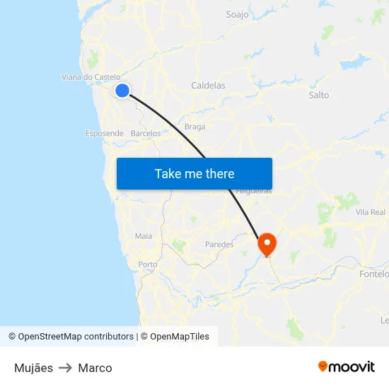 Mujães to Marco map