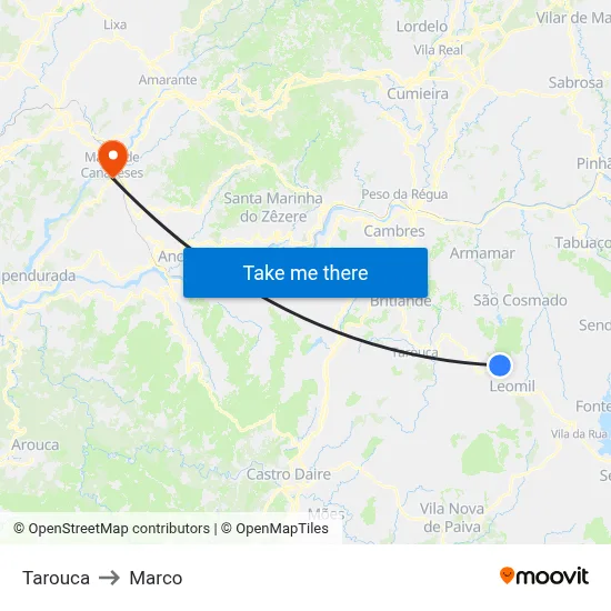 Tarouca to Marco map