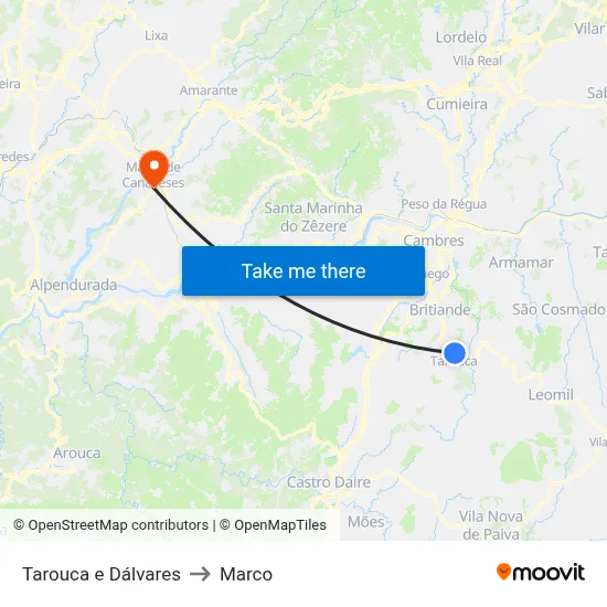 Tarouca e Dálvares to Marco map