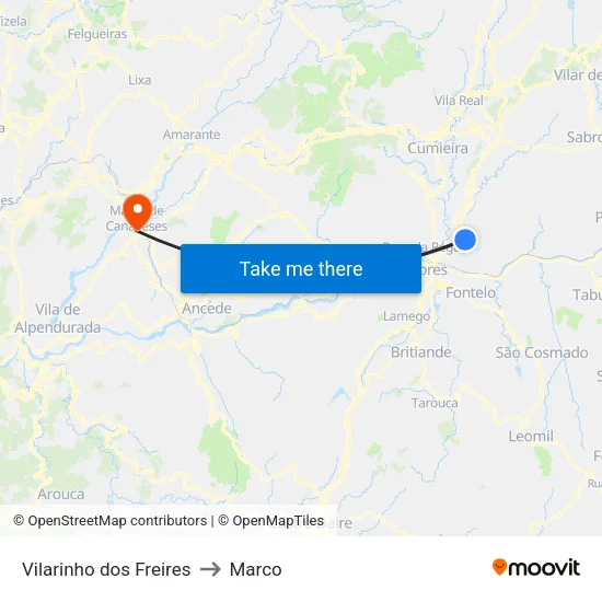 Vilarinho dos Freires to Marco map