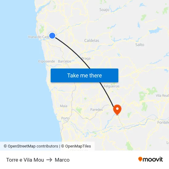 Torre e Vila Mou to Marco map