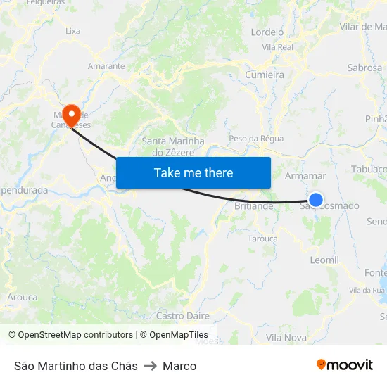 São Martinho das Chãs to Marco map