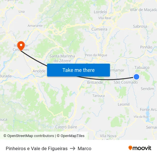 Pinheiros e Vale de Figueiras to Marco map
