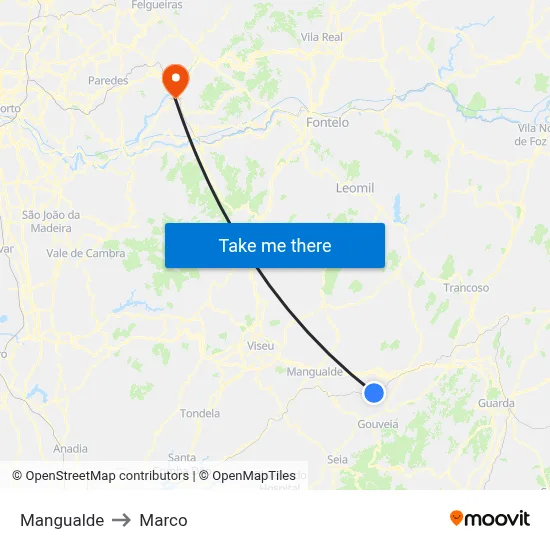 Mangualde to Marco map