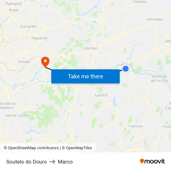 Soutelo do Douro to Marco map