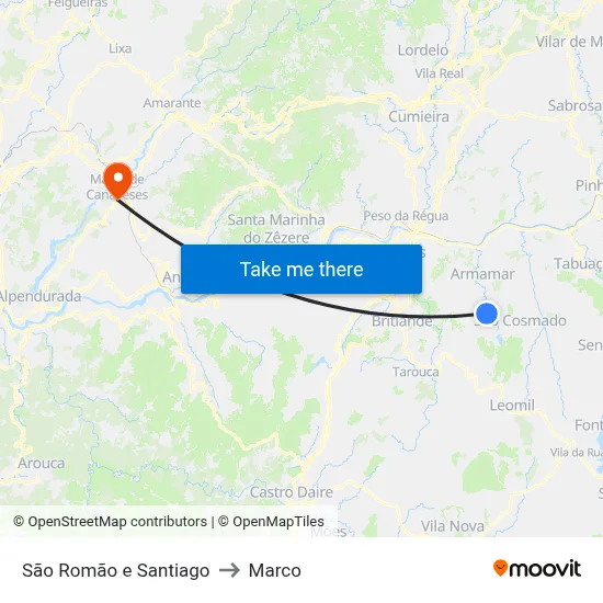 São Romão e Santiago to Marco map